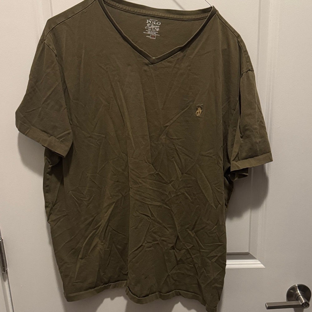 Polo by Ralph Lauren Men's Green V-Neck Tee